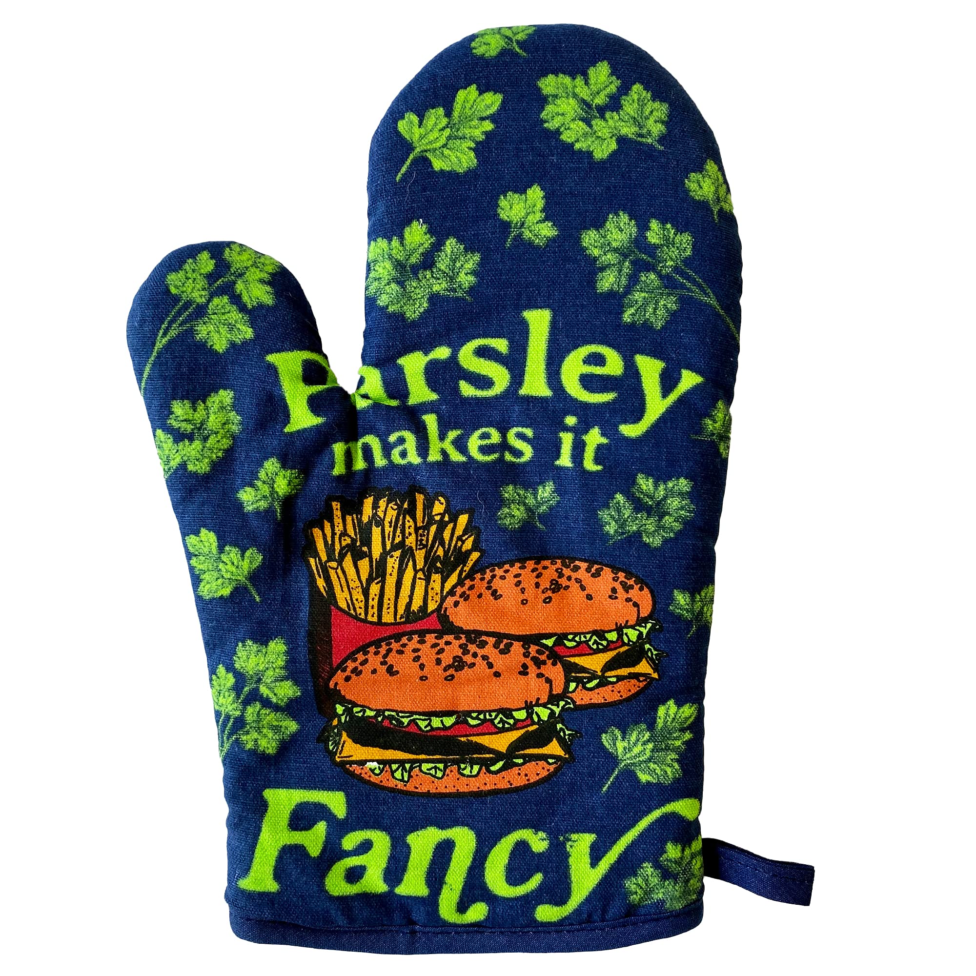Crazy Dog T-Shirts Parsley Makes It Fancy Oven Mitt Funny Burger and Fries Cooking Kitchen Glove (Oven Mitts)