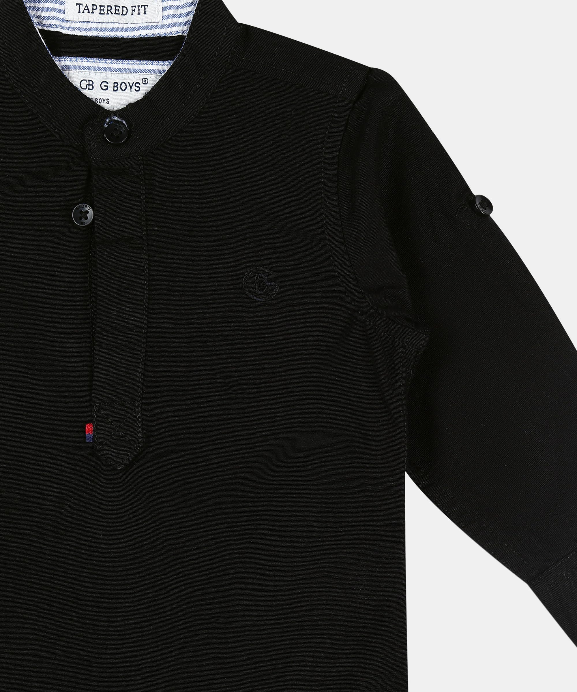 Pooja Baby Kids Stylish Solid Style Cotton Regular Fit Kurta Formal Boys Shirt Casual Wear Buttoned Kurta for Boys (2-3 Years, Black) - Image 5 thumbnail