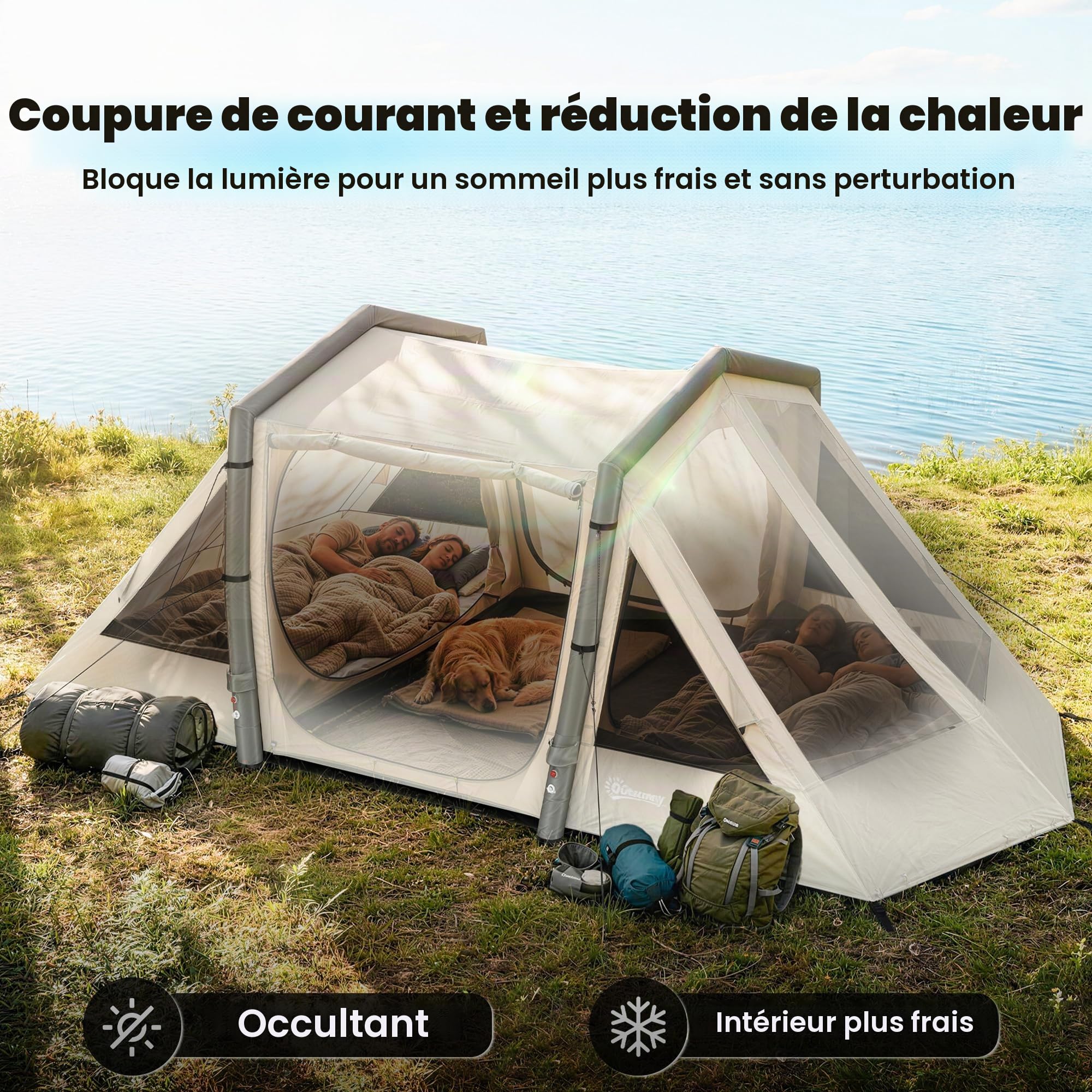 Outsunny Tente Gonflable 4 Personnes Montage Rapide Occultante
