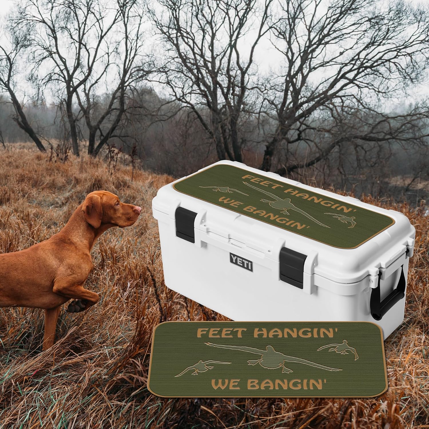 USATuff SeaDek EVA Mat Cooler Pad fits YETI | Peel & Stick Application | Non Slip Comfort Accessories - Feet Hangin We Bangin Design (OliveGreen-Mocha)