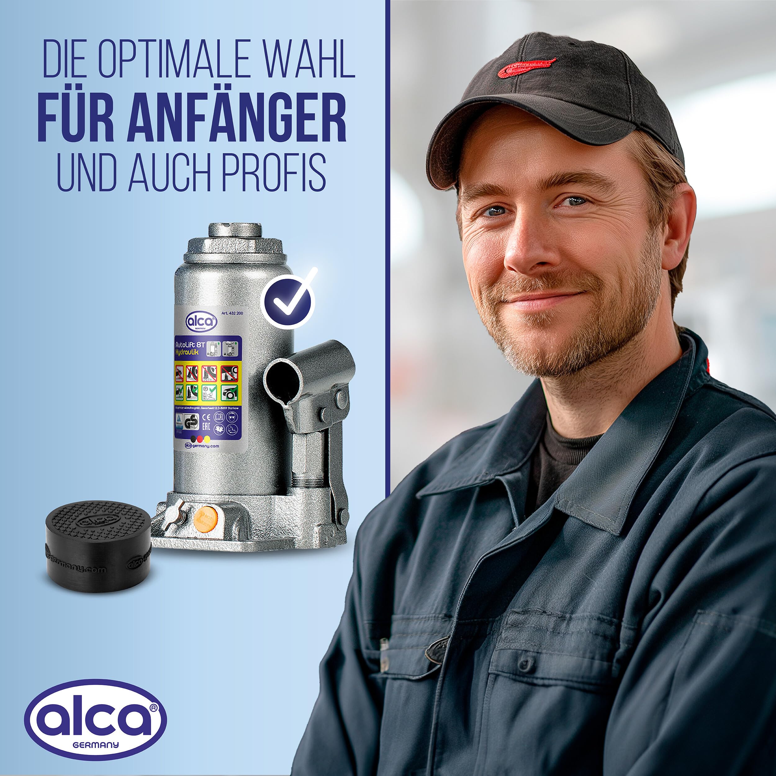 alca® hydraulischer Wagenheber 12t + Gummiauflage I Auto Unterstellheber Set, robust, TÜV & GS Zertifiziert, Doppelkolben, Verlängerungsschraube, Anti-Rutsch, schützt Unterboden, Hubhöhe 215–400 mm