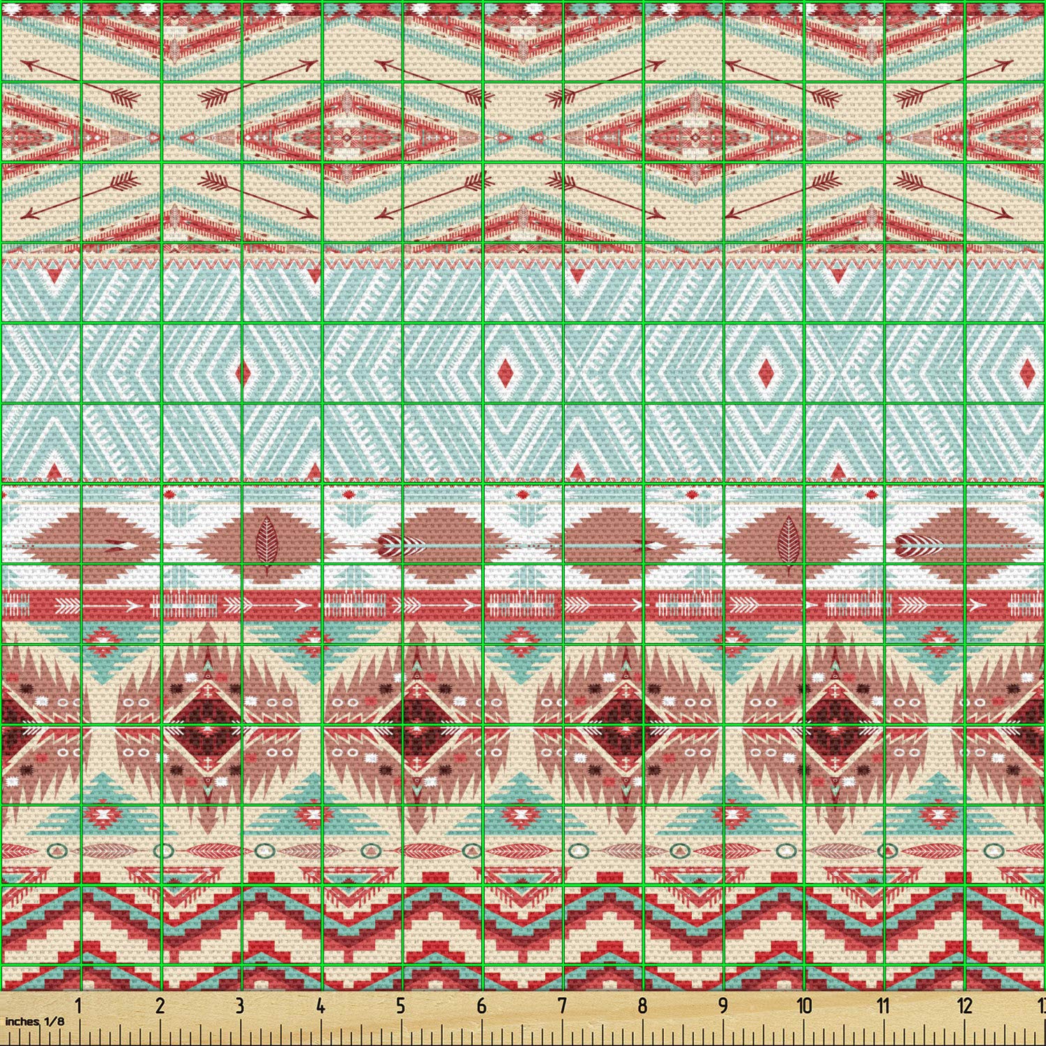 Lunarable Aztec Fabric by The Yard, Culture Inspirations Ornamental Indigenous Chevron, Decorative Fabric for Upholstery and Home Accents, 1 Yard, Turquoise Beige