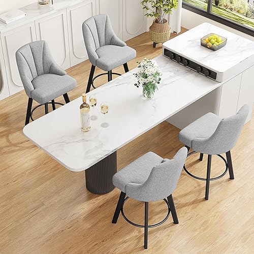 Miniatura 8 de Taburetes de bar giratorios con respaldos, 24 pulgadas de altura de mostrador, taburetes de bar tapizados de tela con patas de madera maciza para