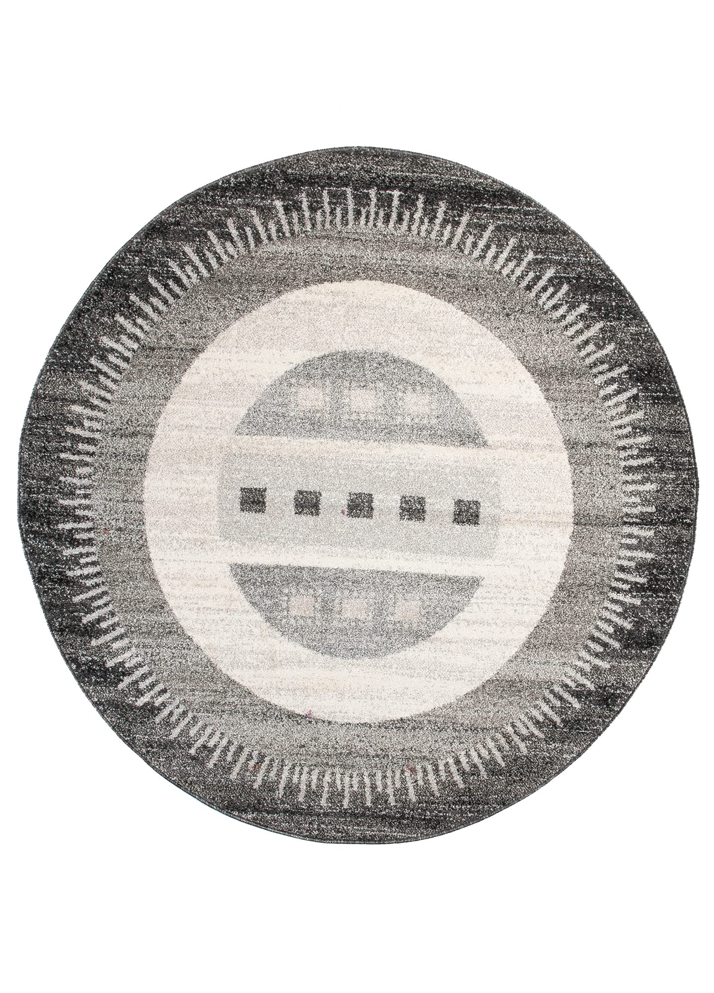 TAPISO Sari dywan okrągły, szary, kremowy, nowoczesny, w paski, czworokąty, koła, nakrapiany, bordiura, design, do salonu, sypialni, Ökotex 150 x 150 cm