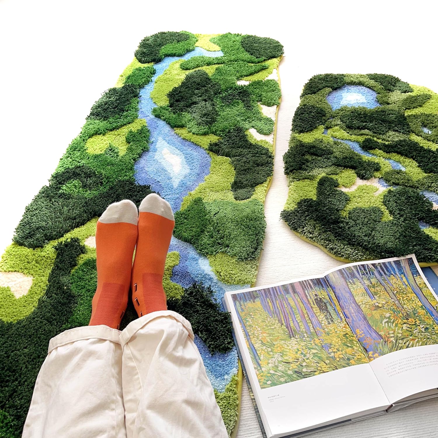 20"x35"Green Moss Rugs Cute Shag Fluffy Camouflage Grass Carpet Leaf Bath Mats for Bathroom Decor Non Slip Machine Washable Aabsorbent for Living Room Shower Mat Door mat Indoor