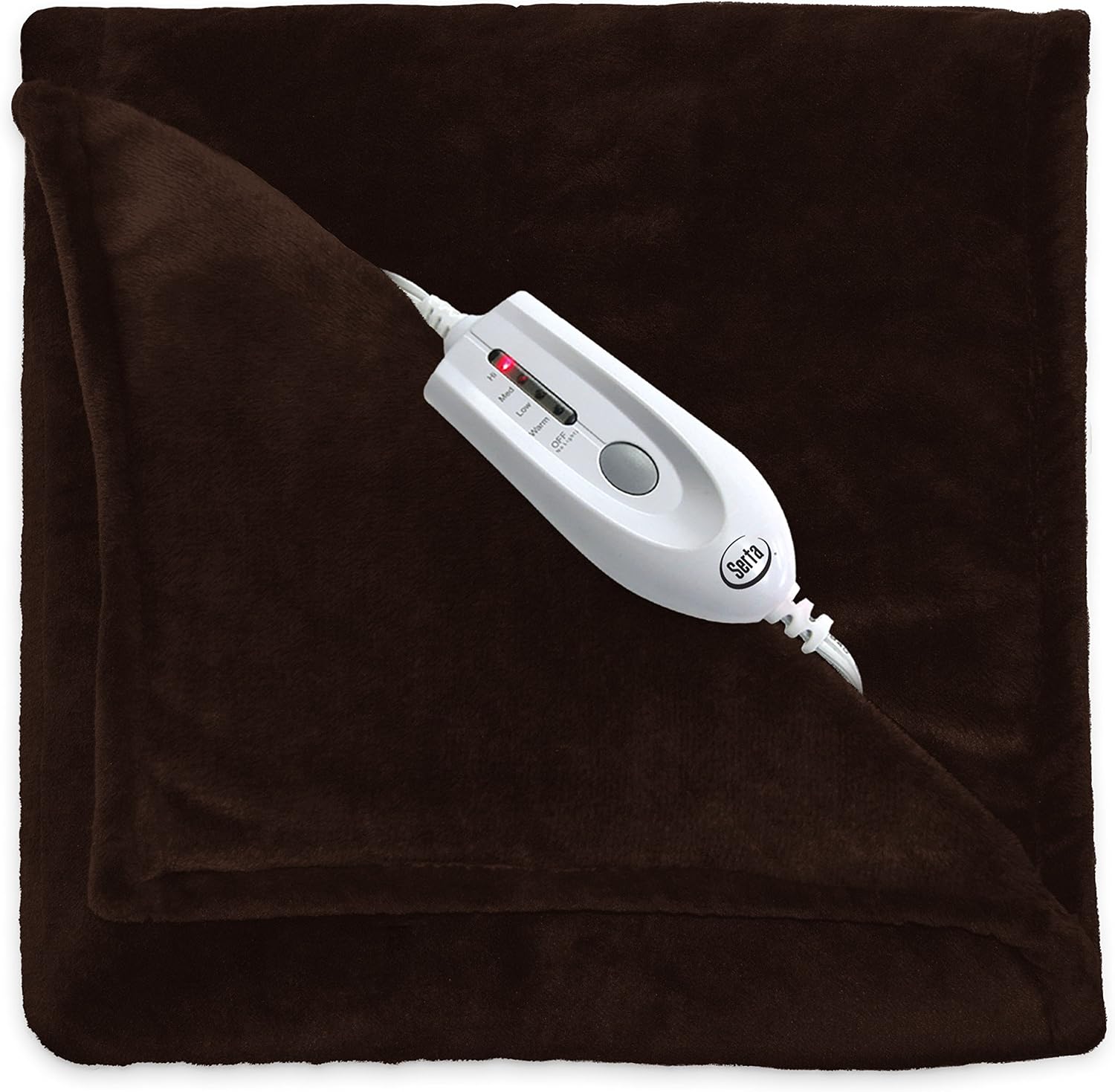 Serta | Silky Plush Electric Heated Throw with 4-Setting Controller, Chocolate