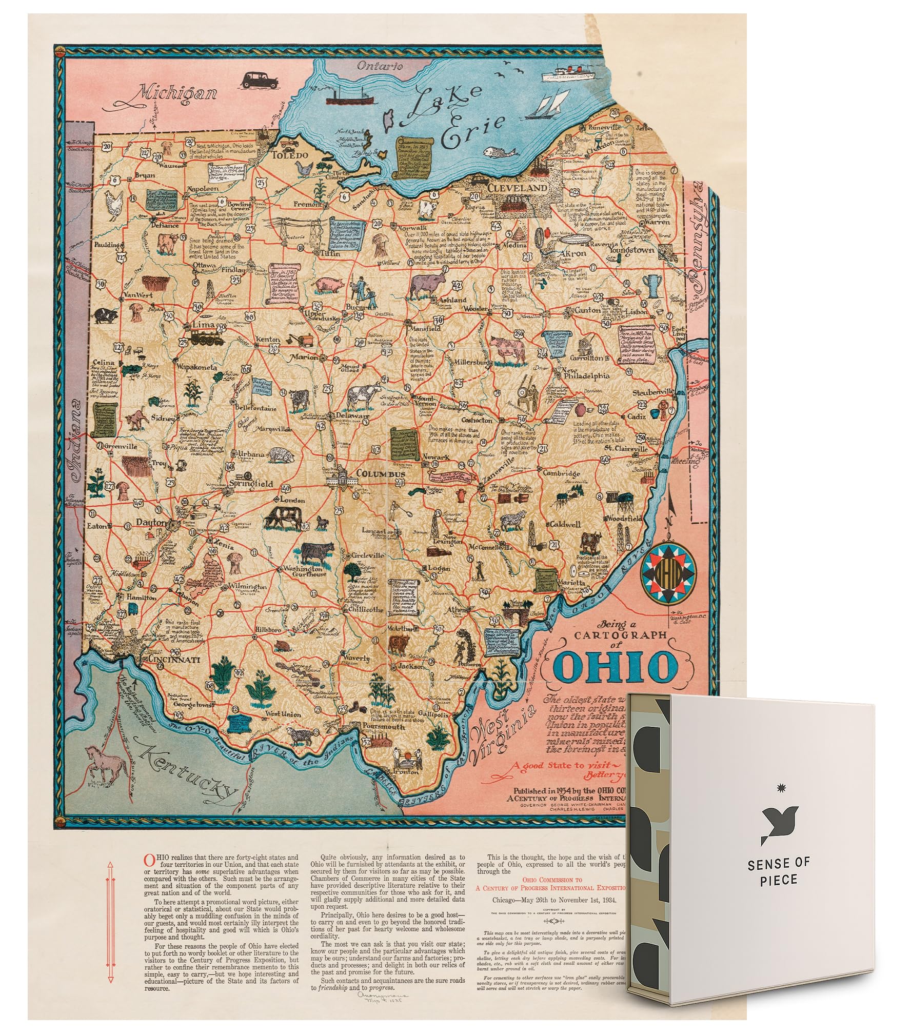 Ohio Puzzle 1000 Pieces for Adults – Vintage Map of Ohio Jigsaw Puzzle, Historical Ohio M…