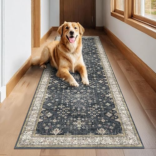 Miniatura 302 de Alfombra Boho Negra para Sala de Estar - Alfombra de Área Lavable de 10x14 Pies, Alfombras de Comedor para Debajo de la Mesa, Alfombra Suave de Pelo