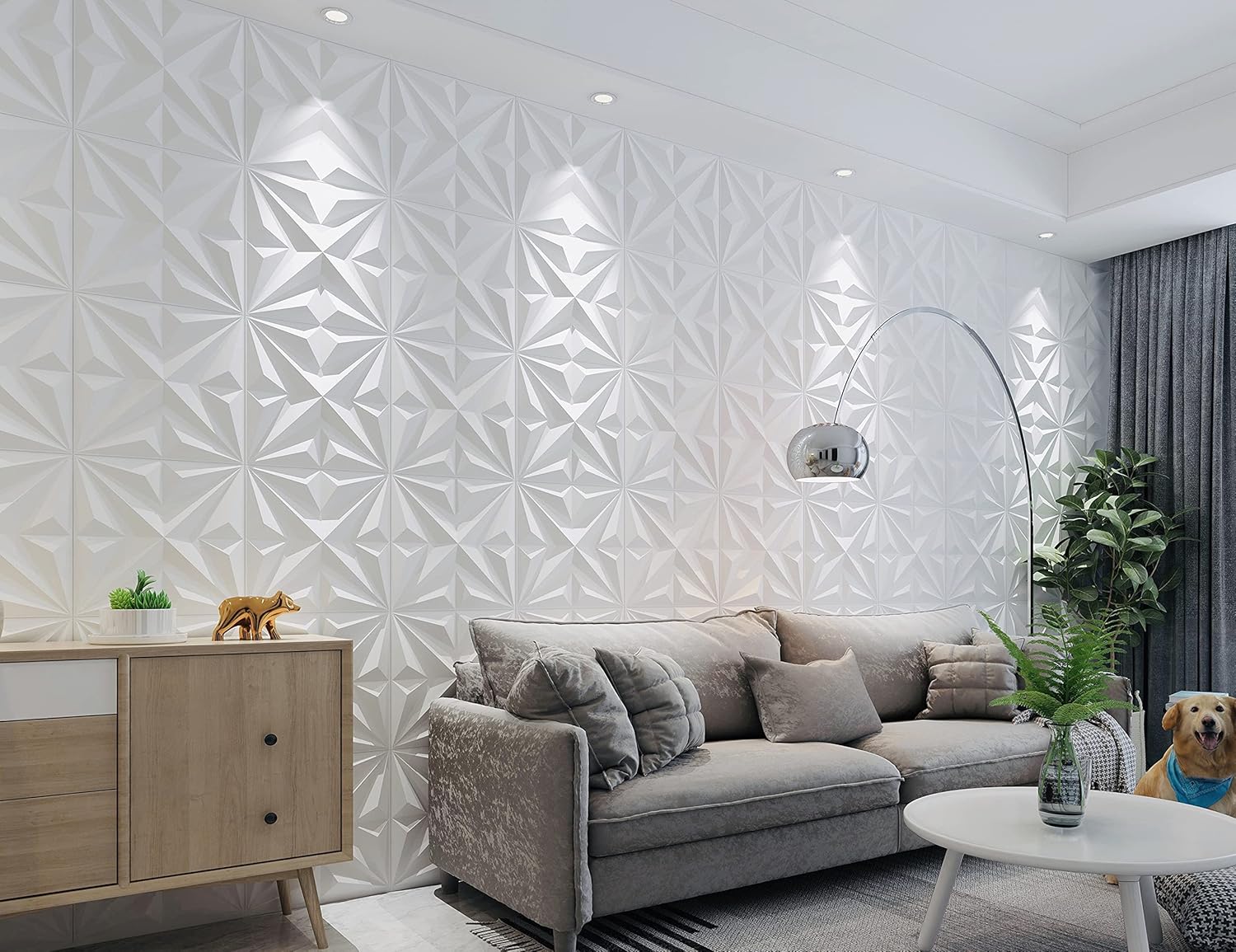 MIX3D 3D Wall Panels, Star Textured White PVC Wall Panels for Interior Wall Decor, Pack of 12 Tiles 32 Sq Ft : Tools & Home Improvement