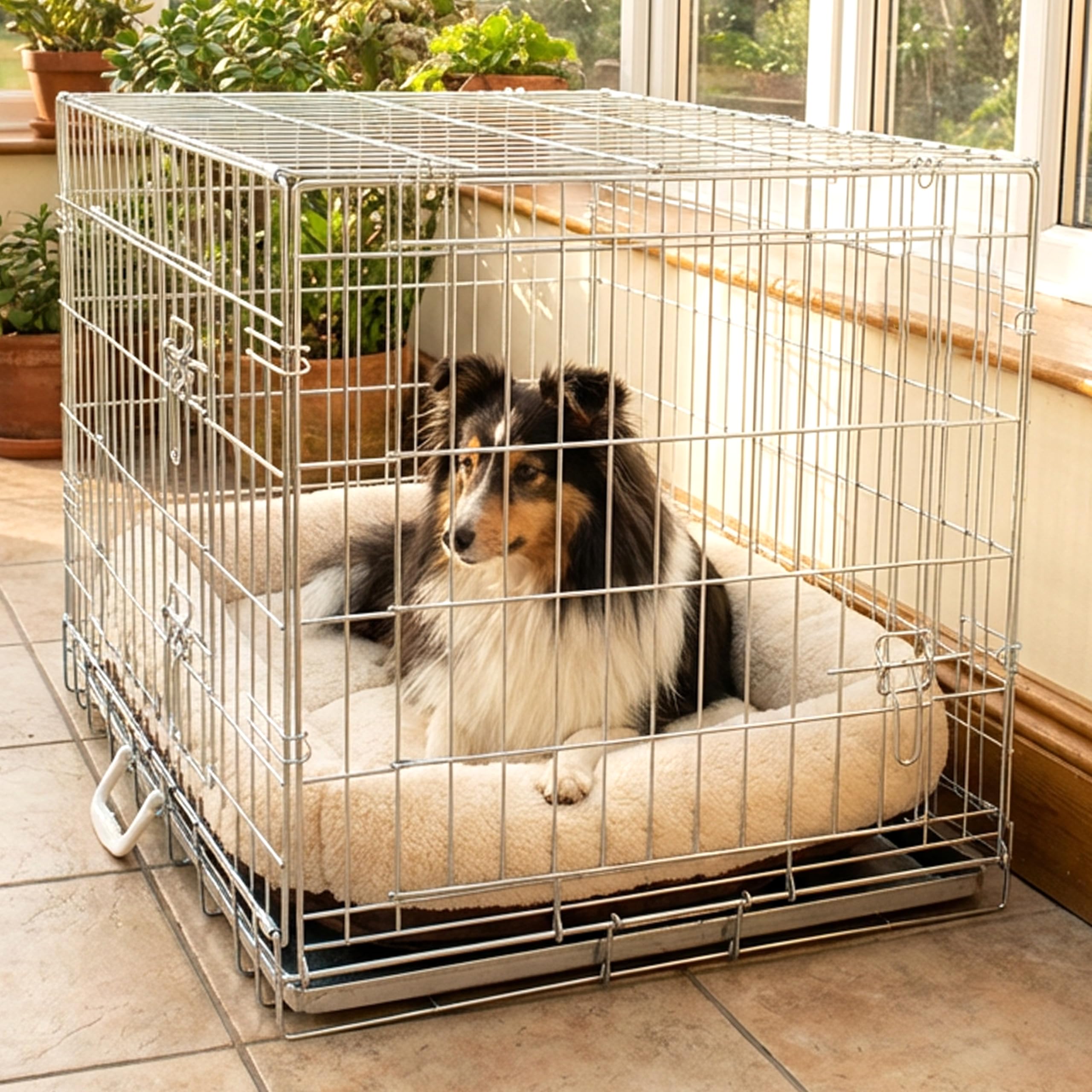 Cozy Pet 30" Dog Crate with Metal Tray 77cm Silver Dog Cage Silver Folding Puppy Crate, Galvanised Medium Puppy Cage, Cat Carriers DC30S