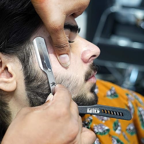 Miniatura 5 de Rasuradoras de barbero profesionales para hombre. 2 rasuradoras rectas de doble filo + 100 hojas de afeitar de un solo filo, elección de primera