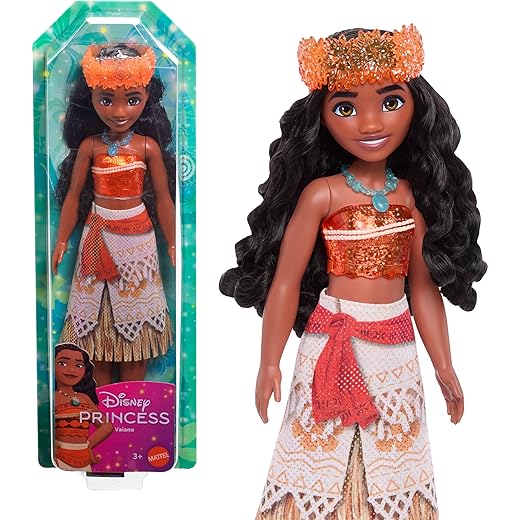 Mattel Disney Princess Moana Doll in Sparkling Fashion with Removable Skirt, Headband and Necklace, Posable & Collectible, Inspired by Movie