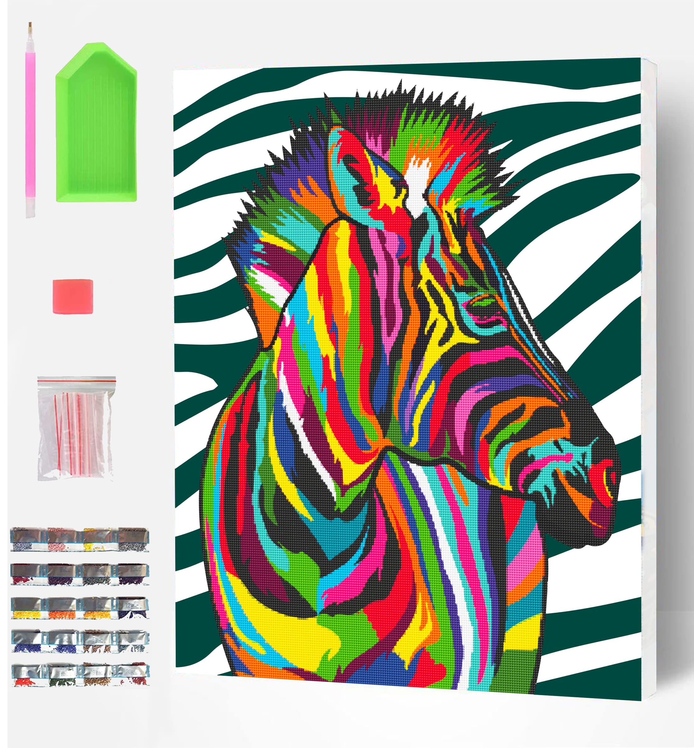 Splat Planet Zebra Framed Diamond Painting Kit, Rhinestone, Framed Diamond Art, 5D Diamond Painting Kit, Home Wall Decoration,Arts and Crafts for Adults,Kids,30x40cms