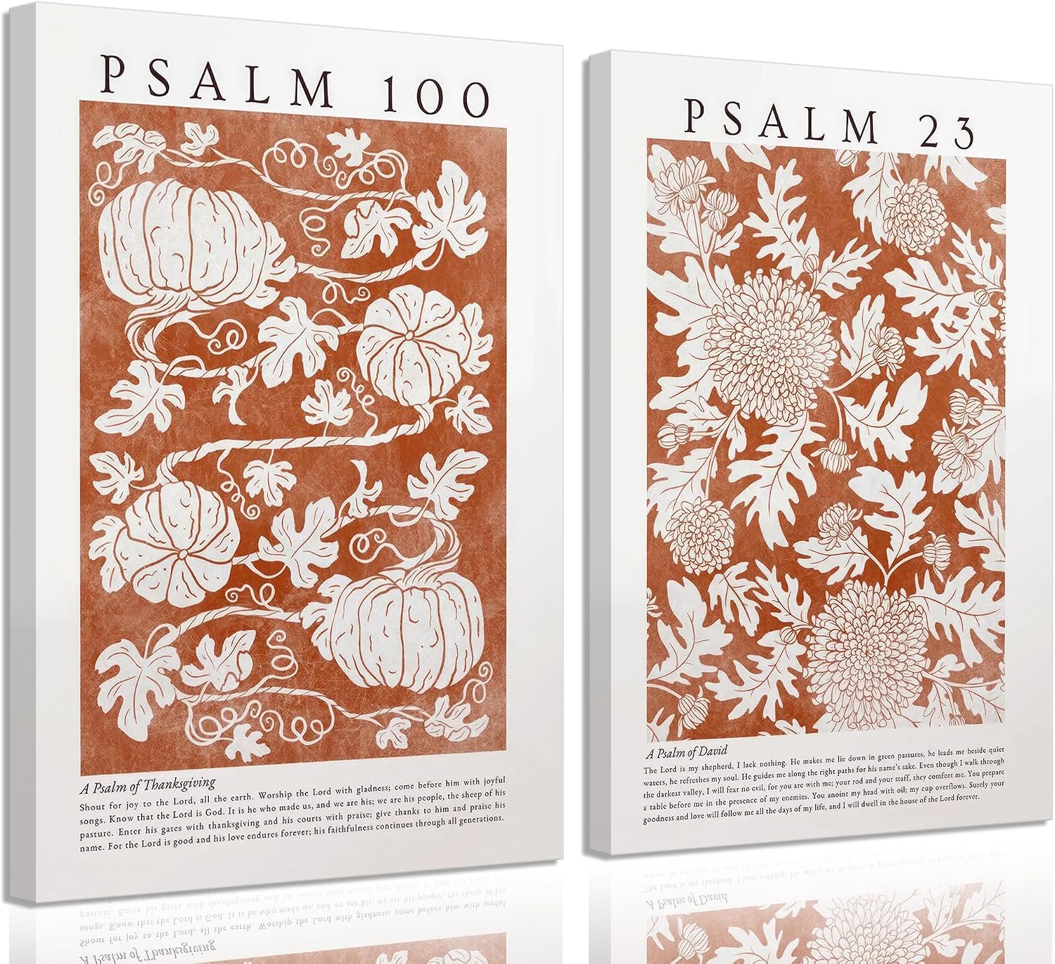 2Pcs Christian Bible Psalms Canvas Wall Art Orange plant Thanksgiving Scriptures Wall Decor Pictures Modern Flower Posters Prints Belief Home Decoration for Prayer Room Bedroom Paintings Artwork