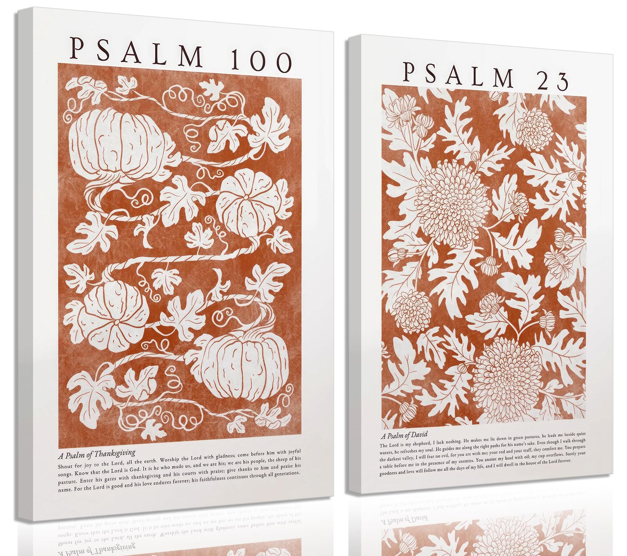 2Pcs Christian Bible Psalms Canvas Wall Art Orange plant Thanksgiving Scriptures Wall Decor Pictures Modern Flower Posters Prints Belief Home