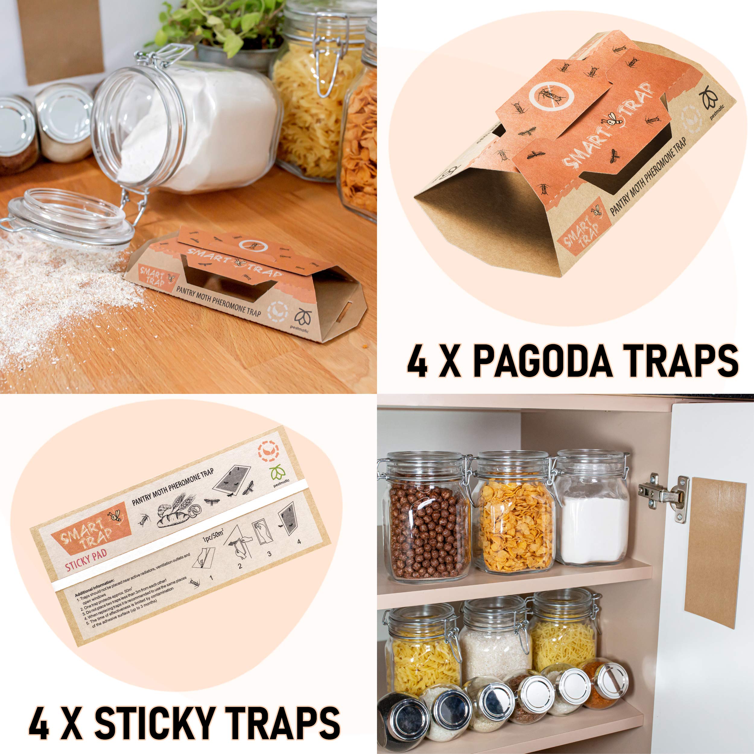 Pestmatic Smart Moth Trap x8, Pantry Moth Killer for Kitchen, Pheromone