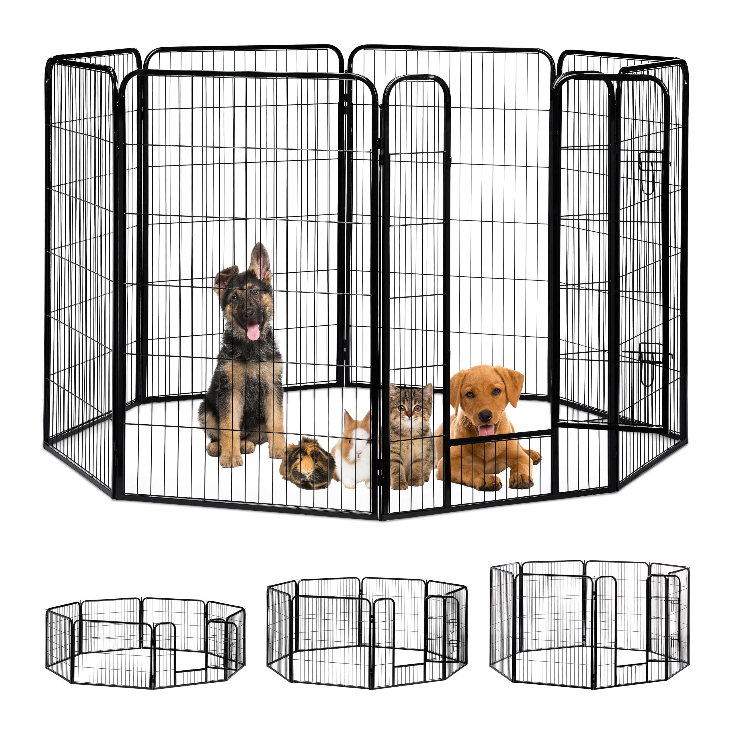 Relaxdays Welpenauslauf, kleine Hunde, Welpen, Kleintiere, Innen, Außen, Laufstall HxBxT: 120 x 76,5 x 235 cm, schwarz