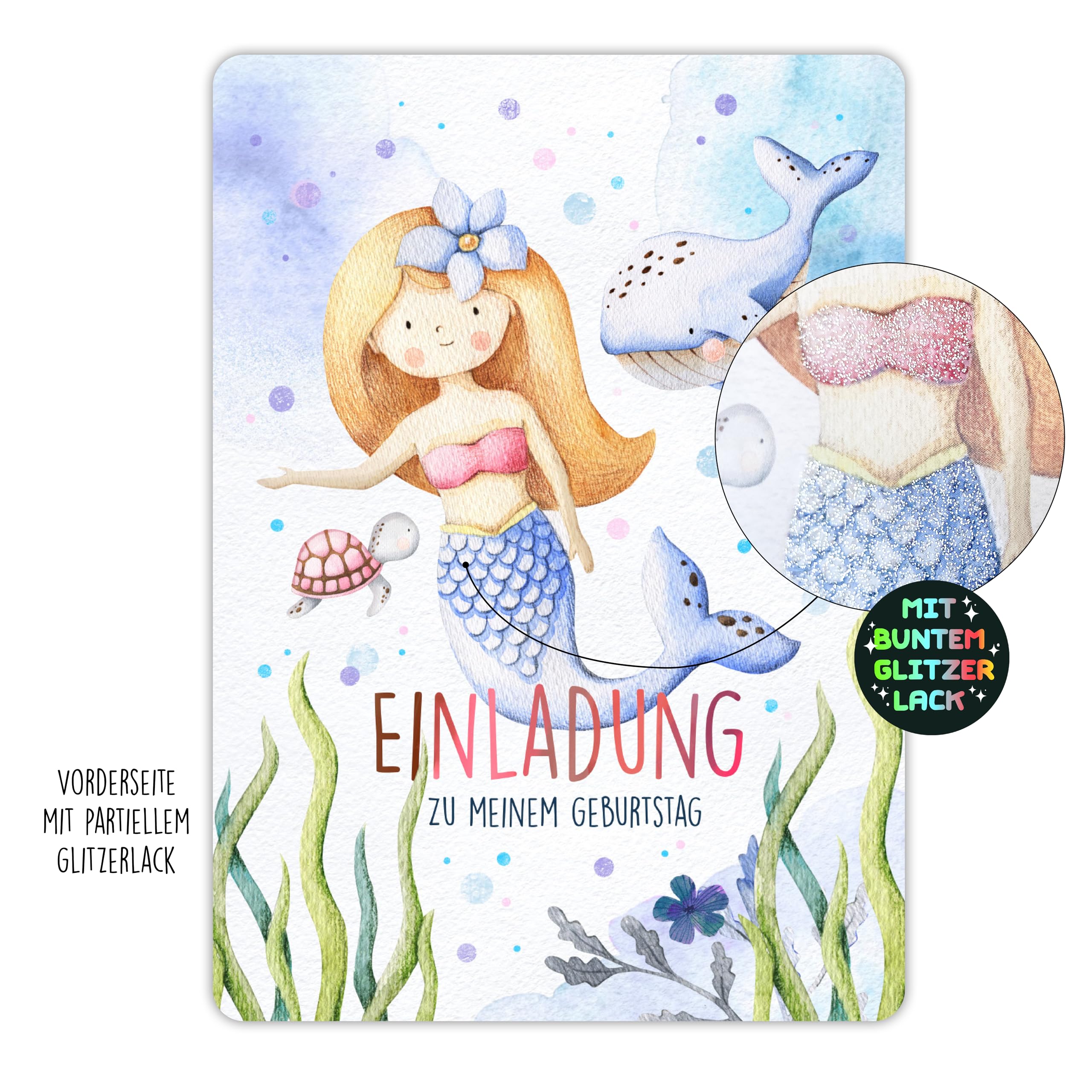 12 biglietti d'invito per il compleanno dei bambini con vernice glitte