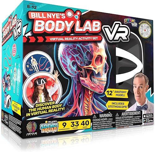 Abacus Brands Bill Nye's Body Lab VR - Kit de ciencia para niños de realidad virtual, libro y juego de actividades de aprendizaje interactivo