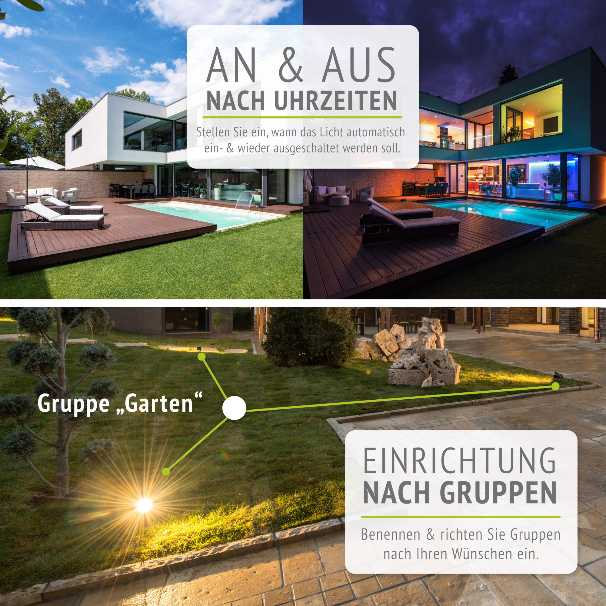 linovum CARI Gartenstrahler 3er Set Erdspieß Smart GU10 WLAN RGBW IP65 2m | Drei Erdspießstrahler mit Smart-Licht - per App steuerbar, RGB-Farblicht, für Beete & Terrasse, 2m Kabel, IP65, inkl. LED