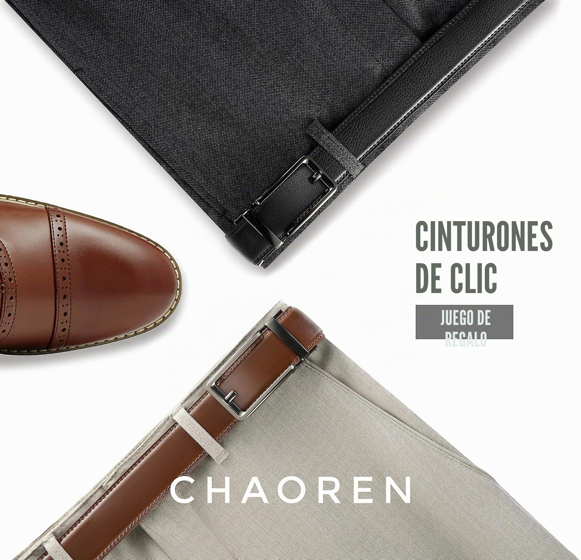 CHAOREN Cinturón Hombre 2 Piezas – Cinturón Automático de Piel 35 mm, Diseño Microajustable y Recortable
