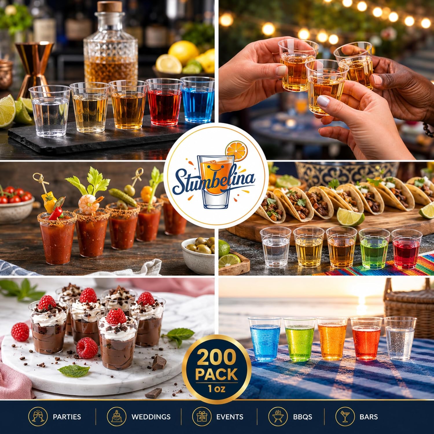 Stumbelina 200 COUNT | 1oz CLEAR PLASTIC SHOT GLASSES | Disposable Drink Party Cups | Mini Dessert Jello Shooters (1 oz CUPS, 200 CUPS)