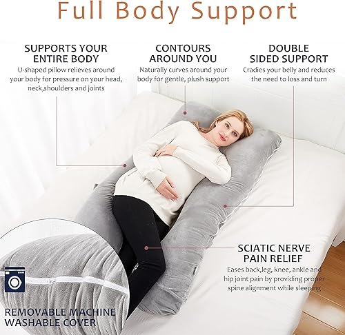 Miniatura 3 de COMFYPRO Almohada de embarazo  Almohada de maternidad transpirable 100% poliéster con funda de terciopelo suave lavable con cremallera  Almohada de