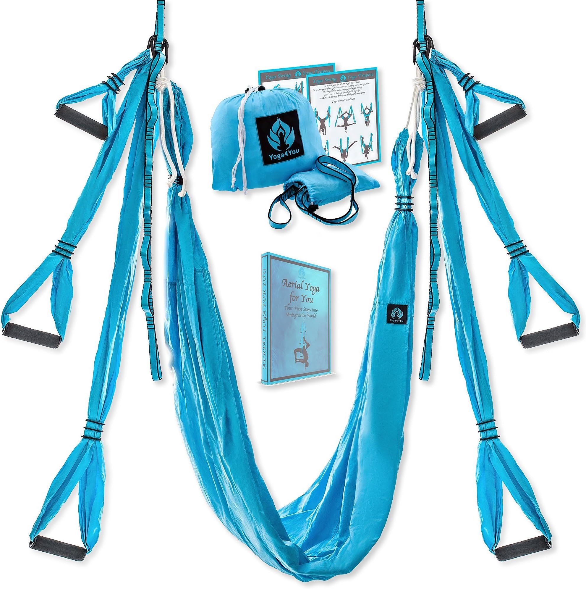 Aerial Yoga Swing Set - Yoga Hammock Aerial Swing - Aerial Sling Inversion Fly Kit - Flying Yoga Inversion Tool - Antigravity Ceiling Hanging Yoga Sling - Adult Kids Arial Door Yoga Swing (BLUE).