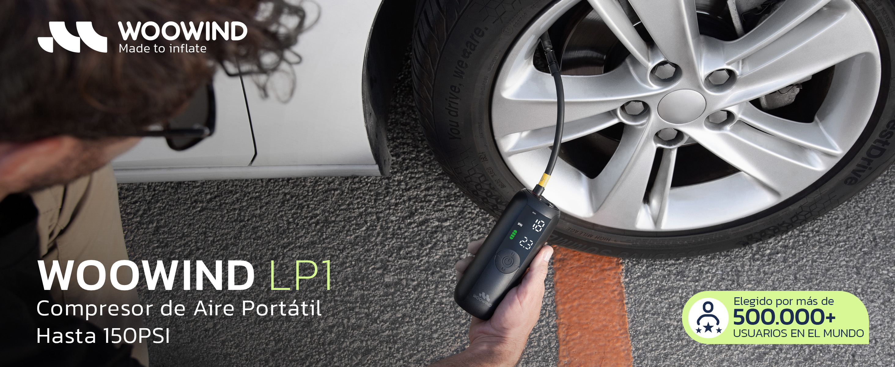 Woowind Ventus Pro: El Inflador Y Sellador De Neumáticos Todo En Uno (150 PSI, Inalámbrico, Con Luz SOS Y Apagado Automático)
