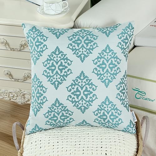 Miniatura 3 de CaliTime - Juego de 2 fundas de almohada de jacquard suave para sofá, decoración del hogar, diseño de flores de damasco