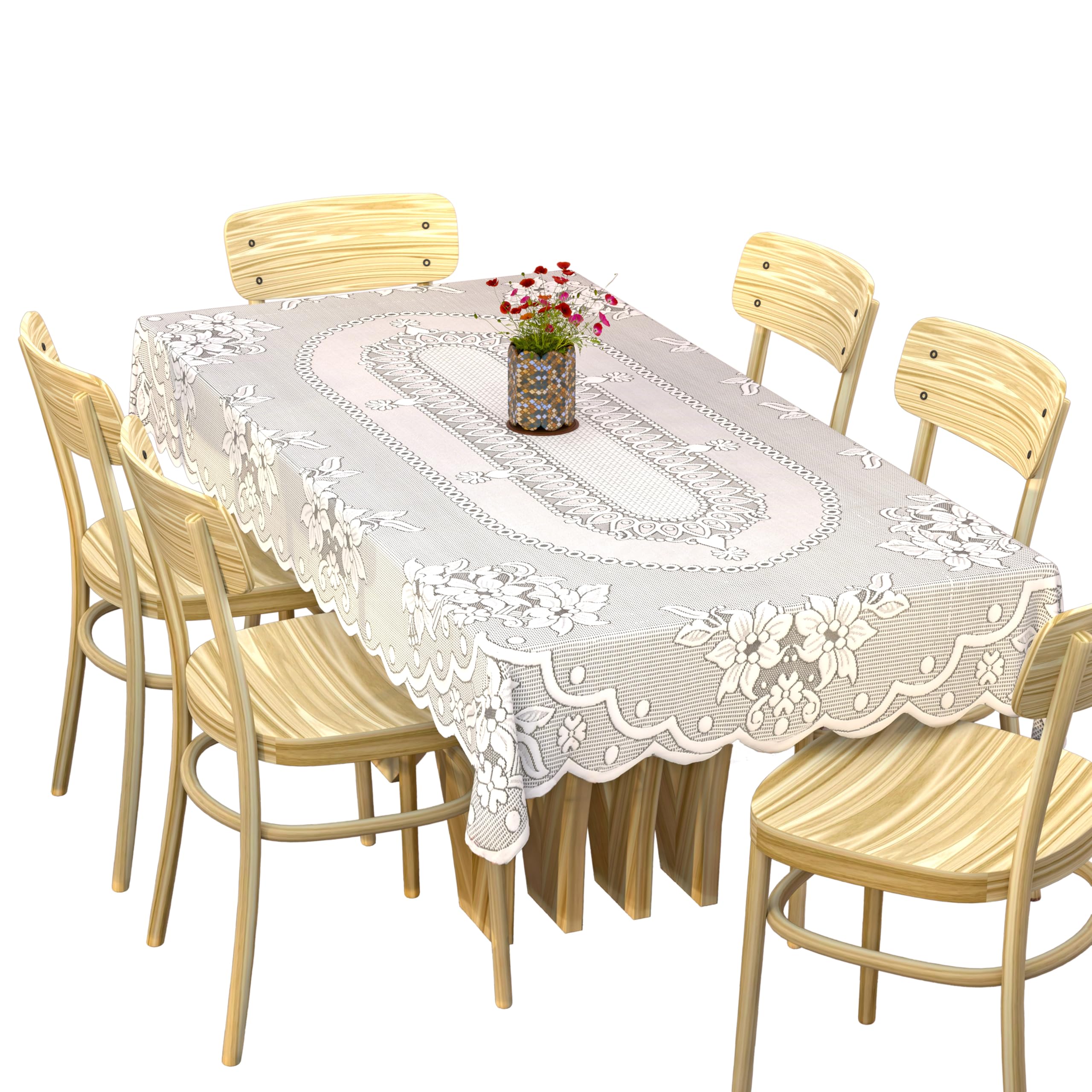 Kuber Industries Floral Cotton Rectangular 6 Seater Dining Table Cover (White)