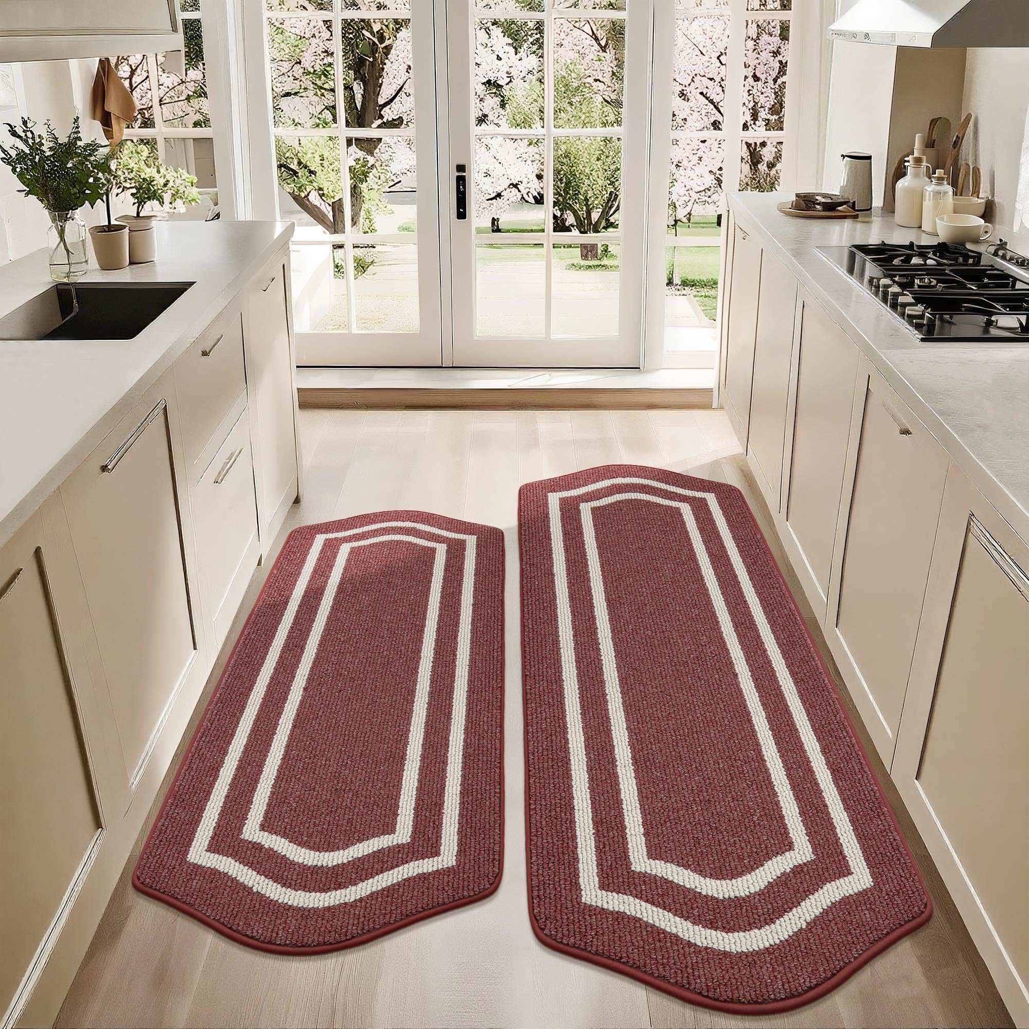 COSY HOMEER Long Kitchen Floor Mats for in Front of Sink Super Absorbent Kitchen Rugs and Mats 24"x48"+24"x59"Non-Skid Kitchen Mat Standing Mat
