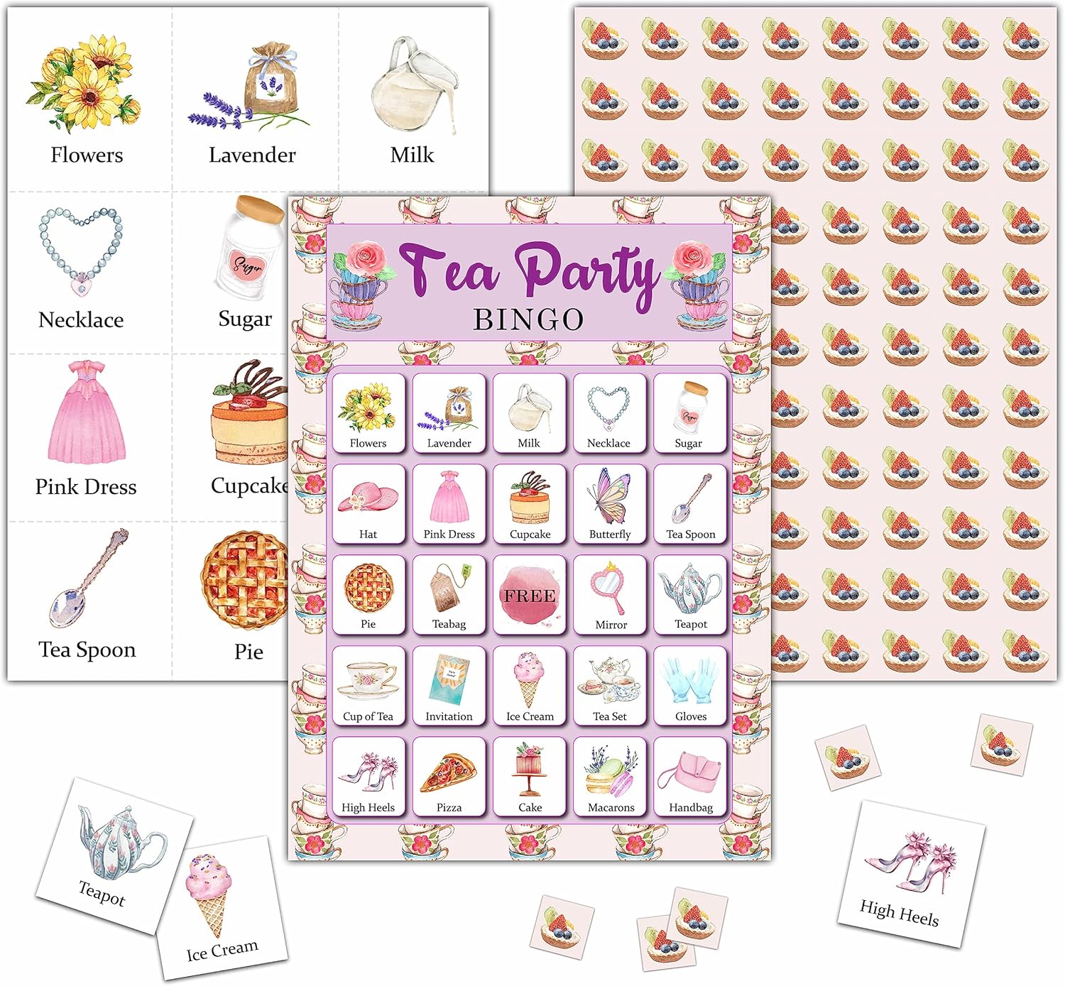 Garden Tea Party Bingo Game Card - 24 Players Bingo Games Set Indoor Outdoor Activities - Bridal Shower, Birthday, Tea Party Favors Supplies -A04