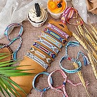 Vista 3 de Henoyso Pulseras tejidas de la amistad a granel ajustables trenzadas de cuerda Nepal con cierre de nudo deslizante, regalo para mujeres y niñas