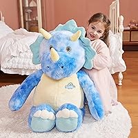 Vista 3 de IKASA Peluche Gigante de Triceratops, Juguetes de Dinosaurio de 30" de Tamaño Grande, Juguetes Blandos Jumbo, Peluche Grande Lindo y Esponjoso
