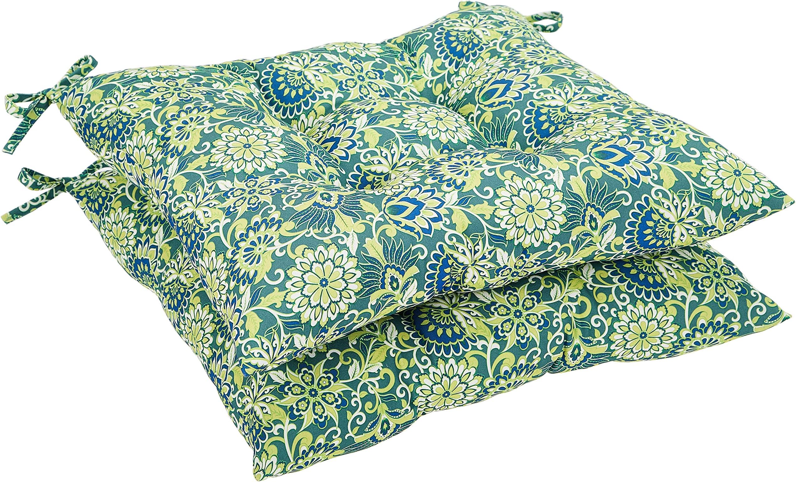 Amazon Basics Tufted Outdoor Square Seat Patio Cushion - Pack Of 2, Blue Flower