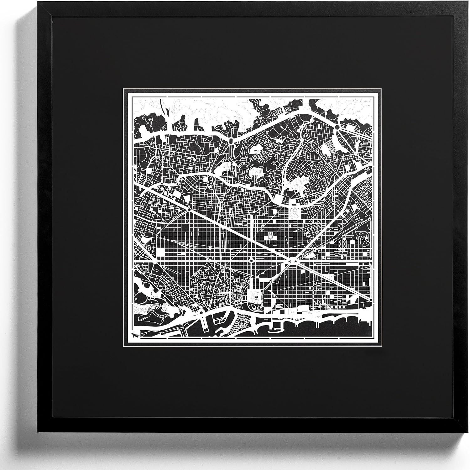 O3 Design Studio Barcelona Paper - Cutting Map Wall Art, 12x12 Inches Unique Gift - Ready Wall Decor