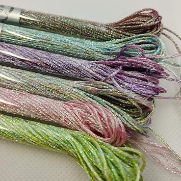 KCS 6-Strand Cross Stitch Metallic Variegated Pearl Shiny Embroidery Floss 6 skeins, Multicolored 2