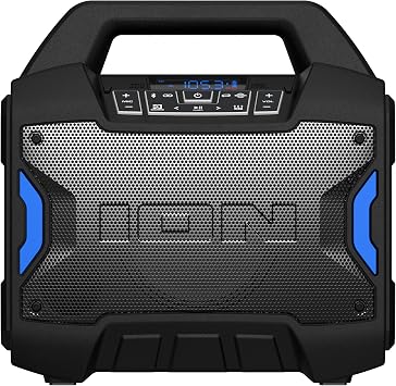 ION Tailgater Boom - Outdoor Portable Bluetooth Speaker with Mic in, FM Radio, USB Port, Battery, IPX5 Water-Resistant, Wireless Stereo-Link, App, 60W