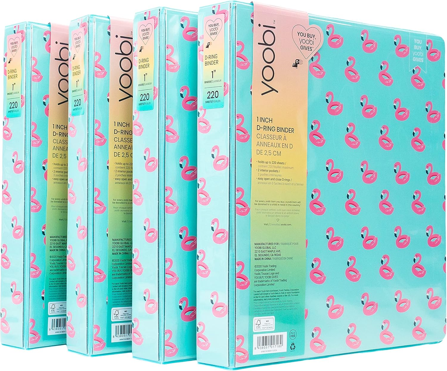 Yoobi | 3-Ring Binders | 2 Inch D-Ring | Solid Multicolor Variety Pack of 4 : Office Products
