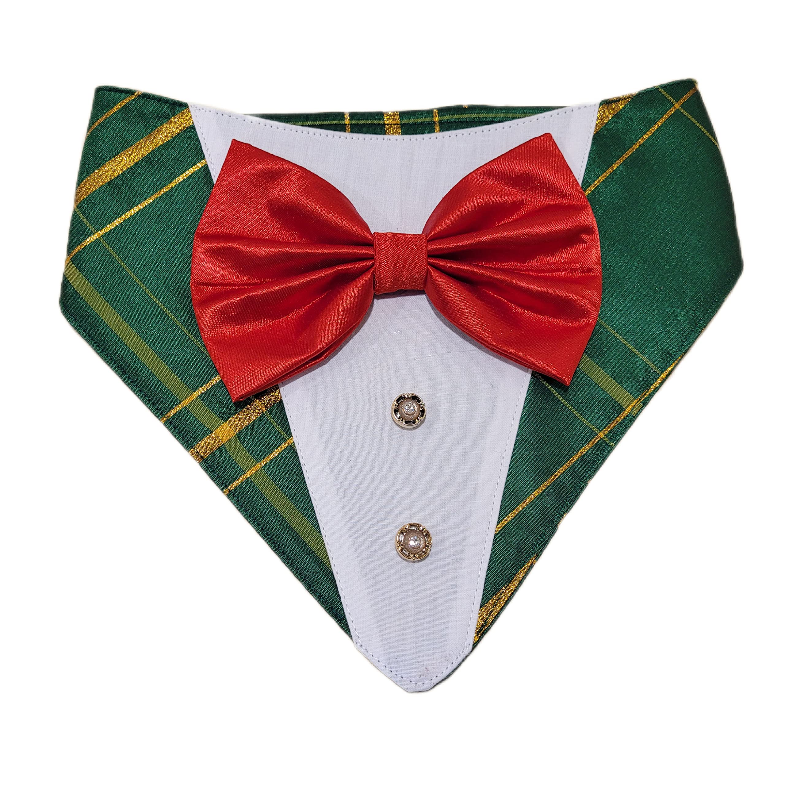 MahiNee Designs Unique Christmas Tuxedo Bandana for Dogs, Premium Silk Festive Dog Bandana (L, Green with Red Bow) (B0BMXQRQB6) Amazon Price History, Amazon Price Tracker