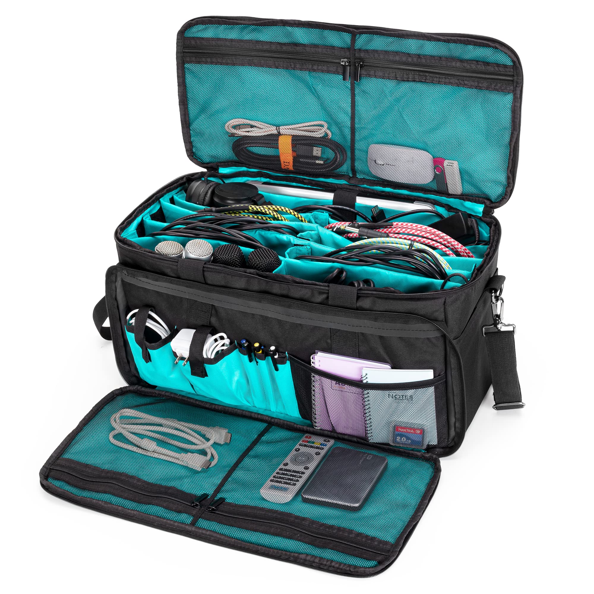 LoDrid Borsa per attrezzatura DJ e cavi con divisori rimovibili | Borsa DJ con divisori per laptop da 15,6" e attrezzatura musicale, fondo imbottito (solo borsa)