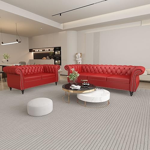 Miniatura 52 de QHITTY Juego de 2 piezas para sala de estar, Sofá Seccional Chesterfield Silla Contemporáneo Tapizado de Terciopelo Loveseat Juego de Sofás para