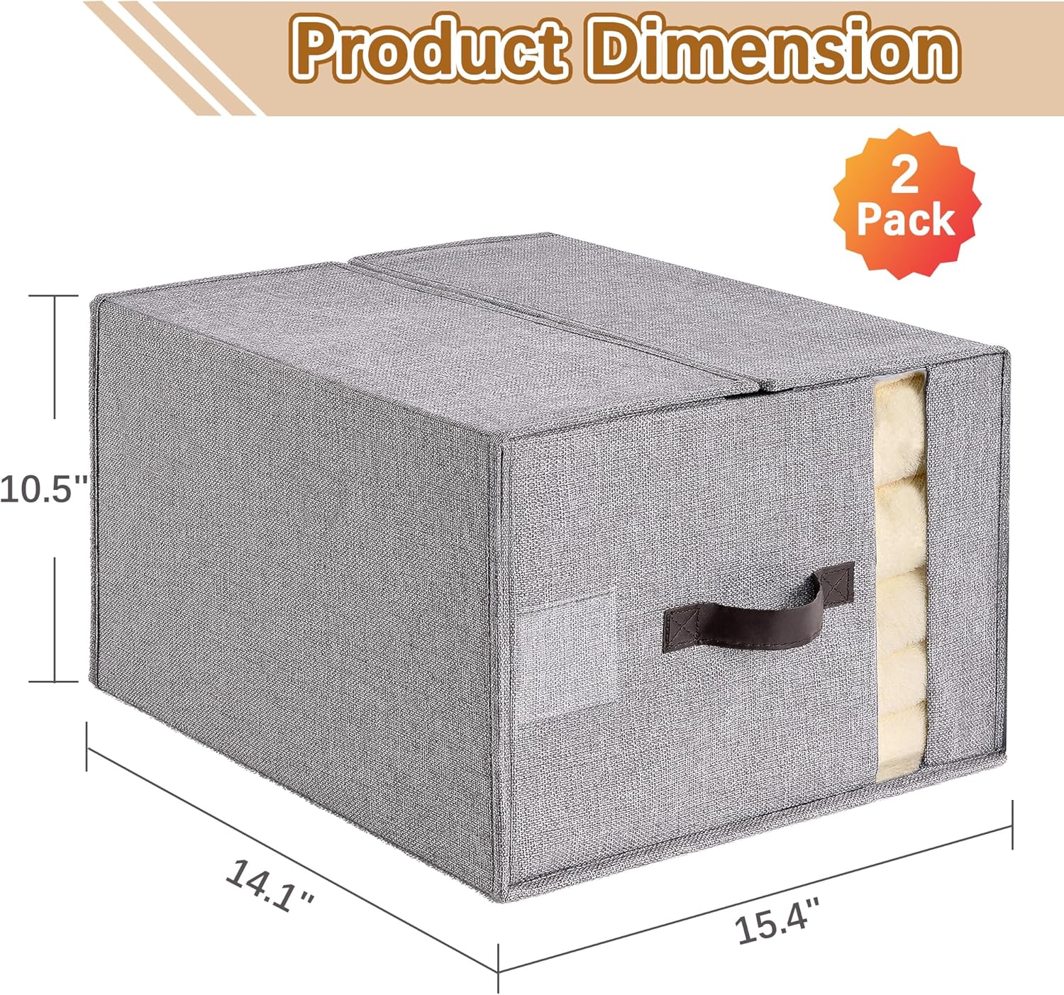 VECELO 2 IN 1 Foldable Sheet Organizer for Linen Closet with Window and Label, Bedding Storage Box for Blanket Queen and King Sheets Set Comforter Pillow, 2 Pack