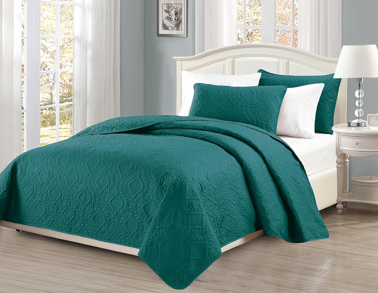 Mk Collection King/California King Over Size 118"x106" 3pc Diamond Bedspread Bed-Cover Embossed Solid Turquoise New Turquoise King/California King
