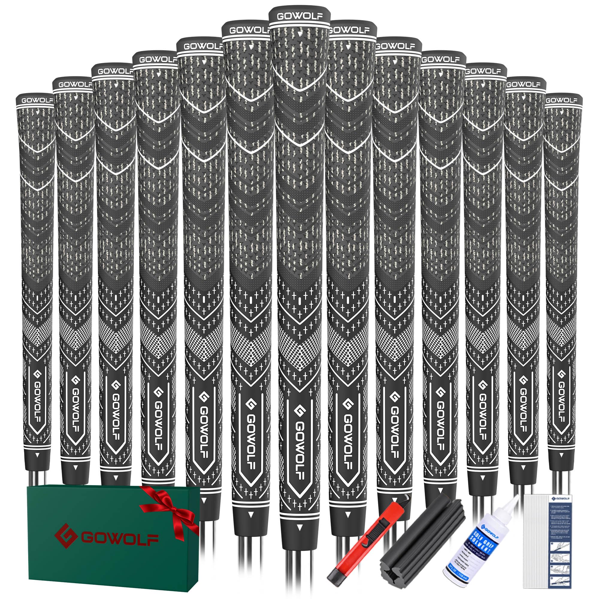 Gowolf Cross Corded Golf Grips for Men, Multi-compound Hybrid Golf Club Grips 13 Pack with Tape or Full Regripping Kit, Low Taper Design for Better Control &amp; Non-slip Performance