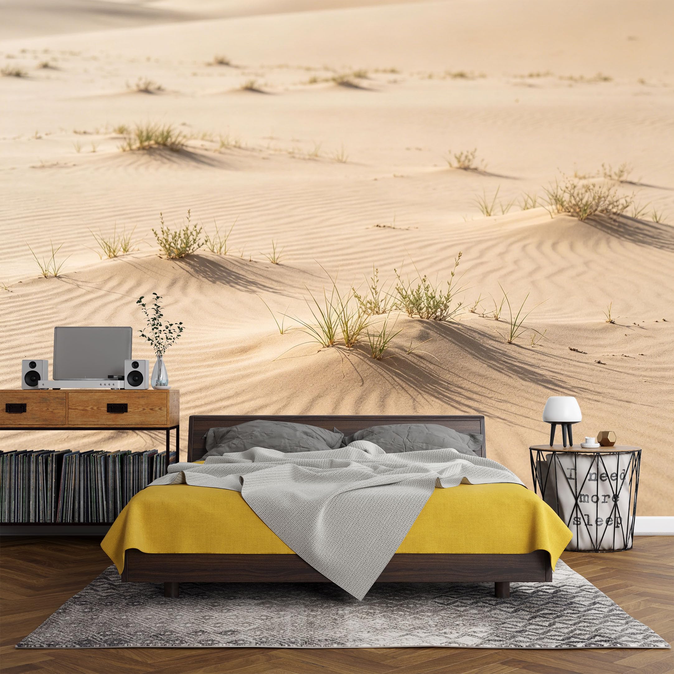 Custom Size Wall Mural， Desert Sand Dunes Landscape with Grasses Natural Texture Minimalist，SelfAdhesive Art Prints wall Fabric (No PVC) Removable Wallpaper Living Room Decor
