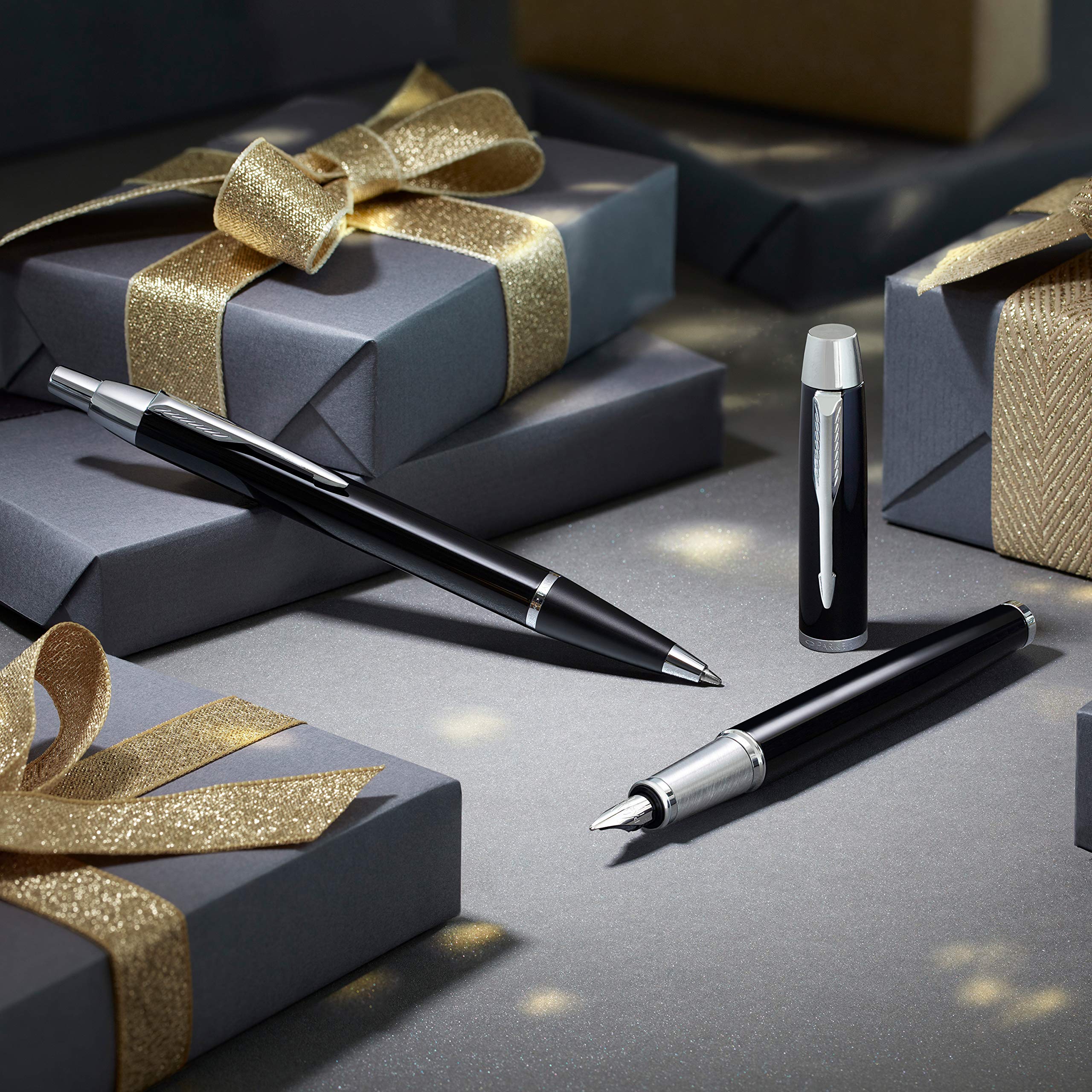 PARKER 1975600 Stylo plume F, pointe fine, ligne IM Core Line, métal brossé GT, double usage, importation authentique, env. 153 x 10 mm
