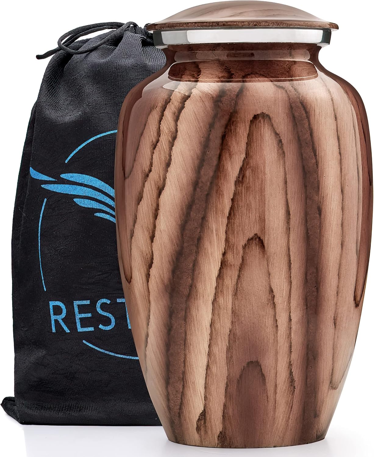 Woodgrain Aluminum Urns for Adults. Secure Cremation Urns for Human Ashes by Restaall