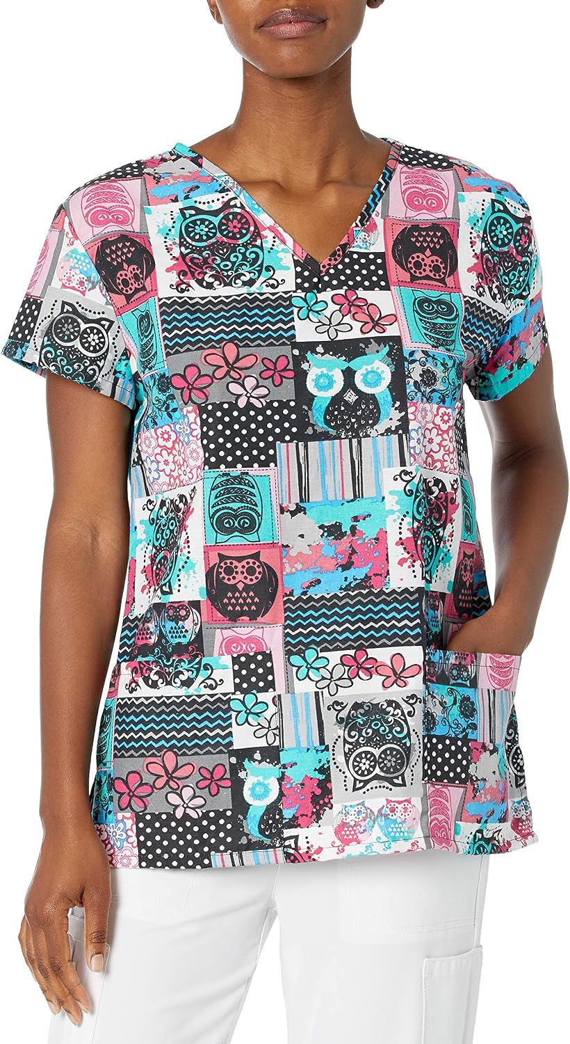24|7 Comfort Scrubs Night Owl V Neck Scrub Top Shirt